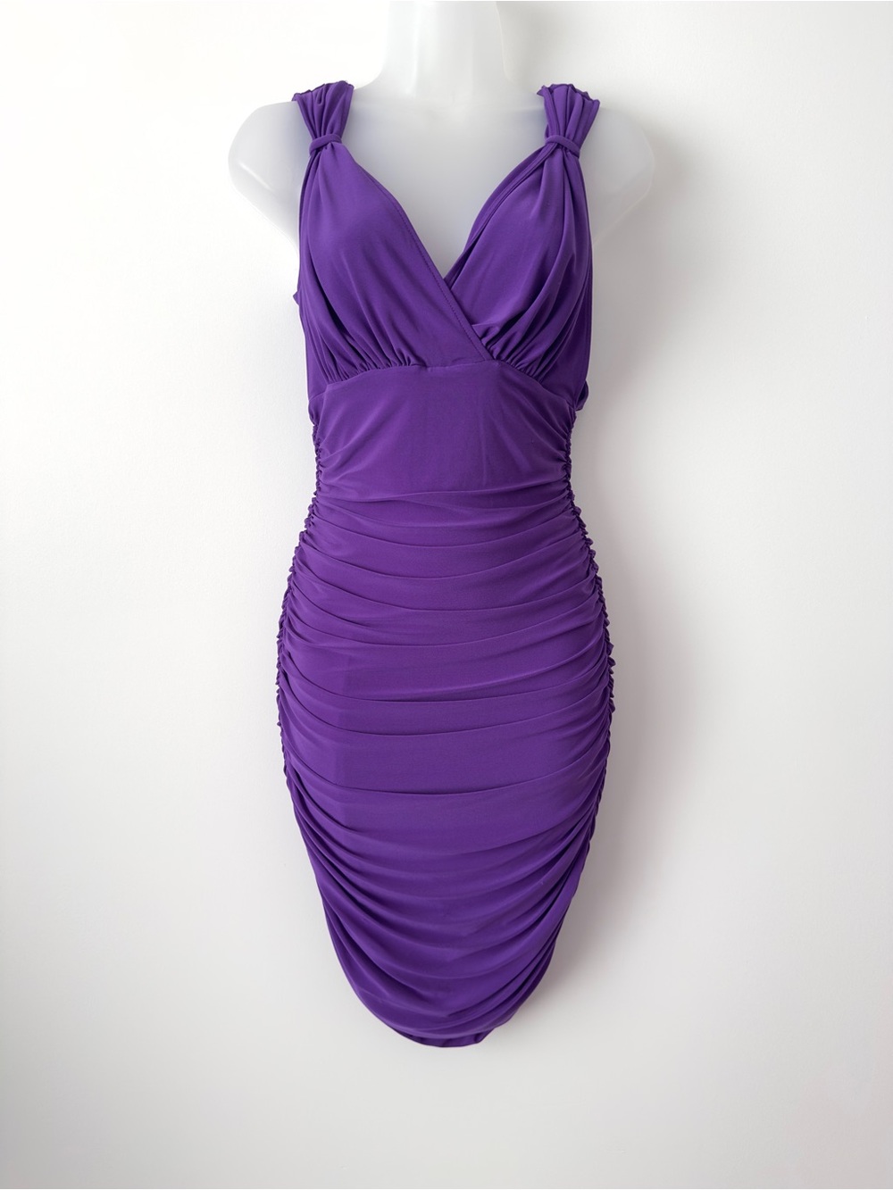 y2k french connection purple ruched dress